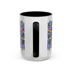 Vibrant and detailed floral mandala design on grey background mug