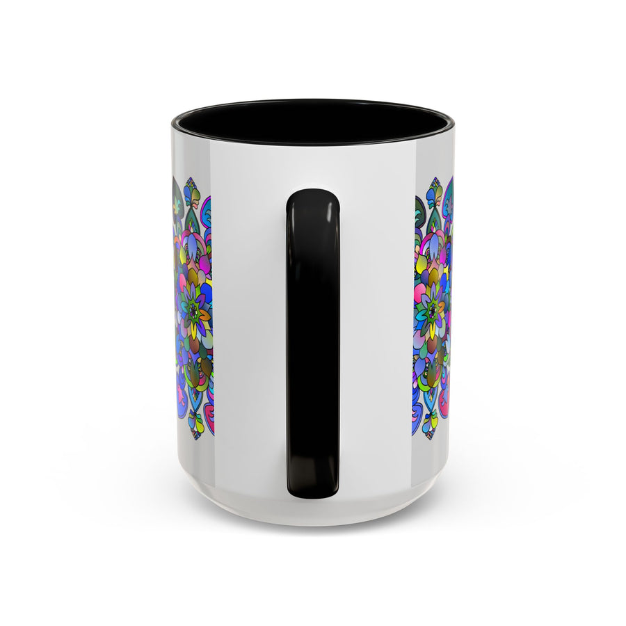 Vibrant and detailed floral mandala design on grey background mug