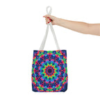 Colorful and intricate psychedelic mandala design on a stylish tote bag