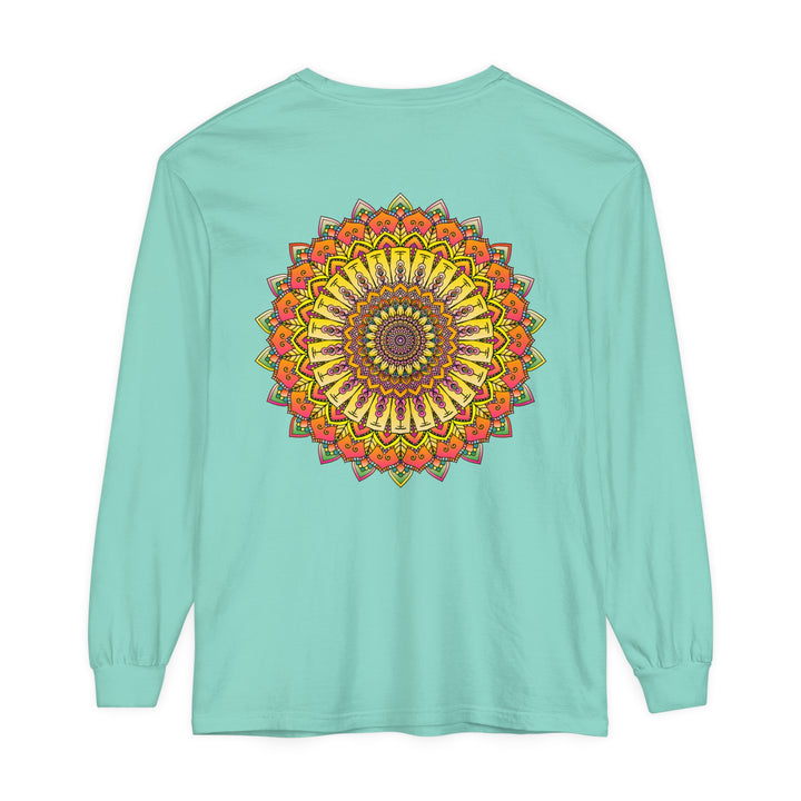 Intricate Mandala Unisex Long Sleeve T-Shirt featuring detailed mandala design in multiple colors