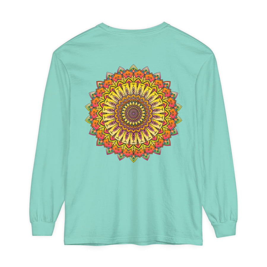 Intricate Mandala Unisex Long Sleeve T-Shirt featuring detailed mandala design in multiple colors