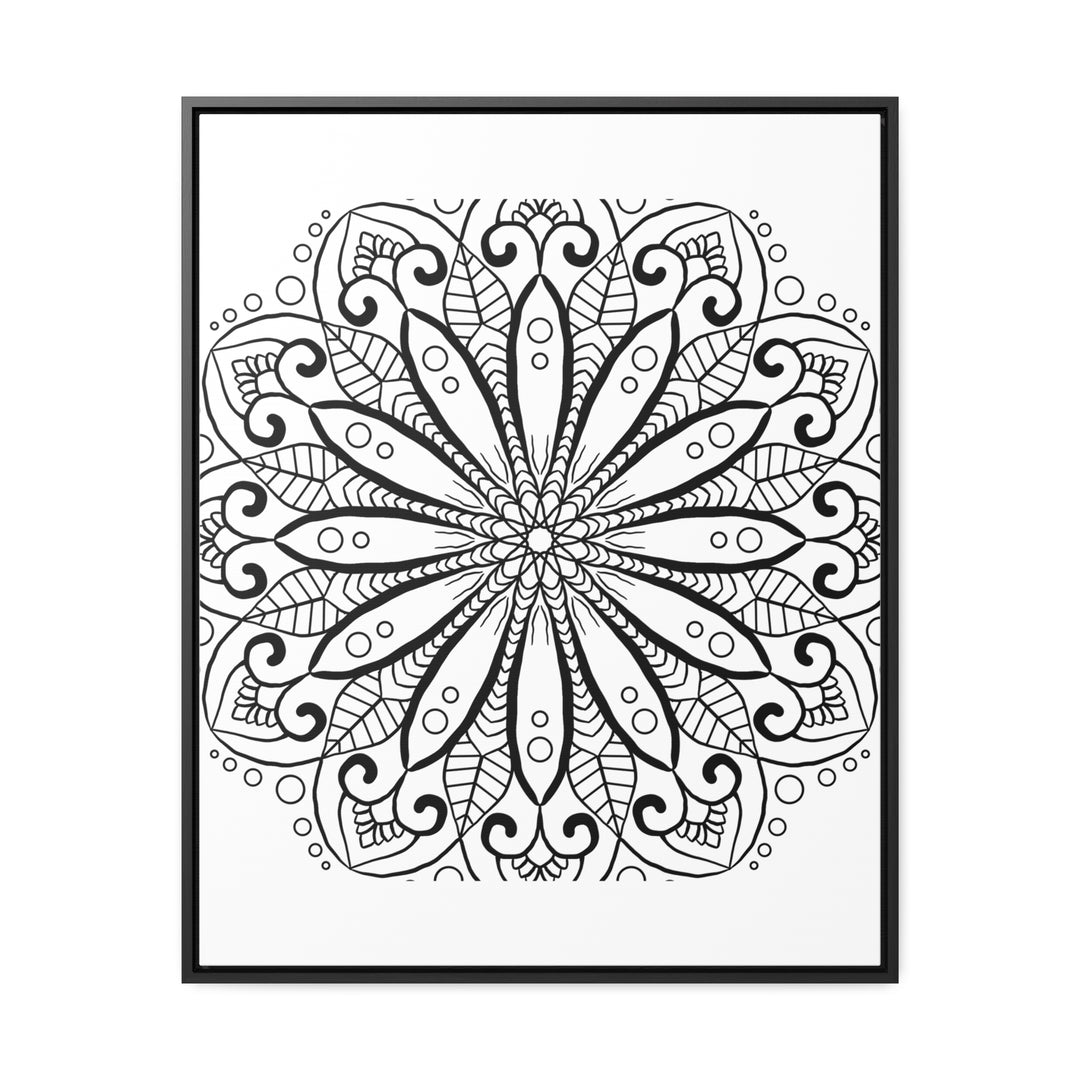 Handmade black and white mandala art on gallery canvas wraps with vertical frame