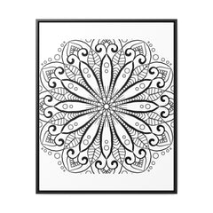 Handmade black and white mandala art on gallery canvas wraps with vertical frame