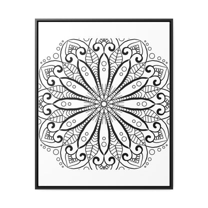 Handmade black and white mandala art on gallery canvas wraps with vertical frame