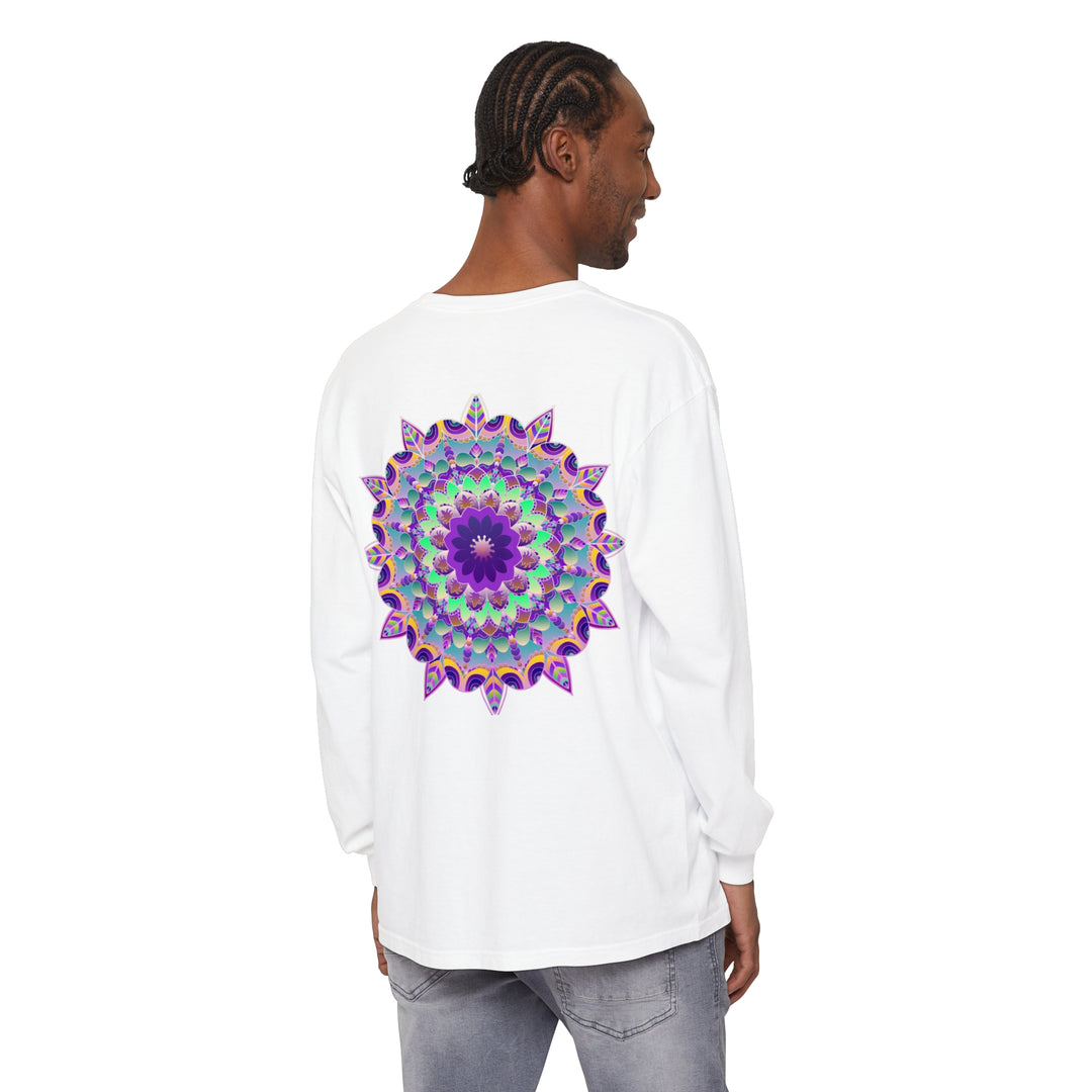 Colorful and intricate long sleeve t-shirt featuring a psychedelic mandala design