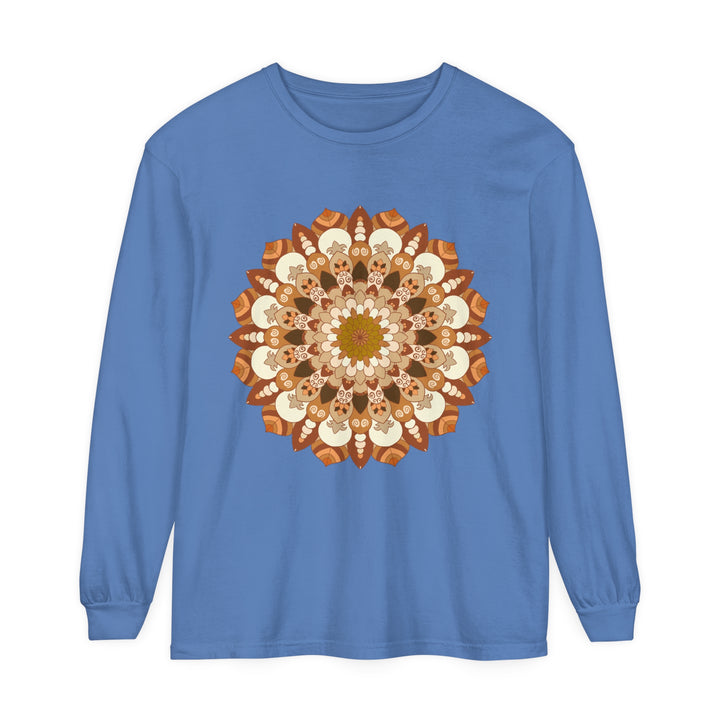 Intricate mandala design in vibrant colors on a unisex long sleeve t-shirt