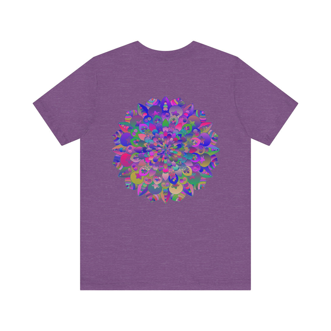 A colorful and intricate mandala design adorns this vibrant tee, symbolizing spiritual peace and harmony