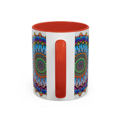 Vibrant mandala mug with colorful art on grey background, perfect for adding a pop of color to your morning routine