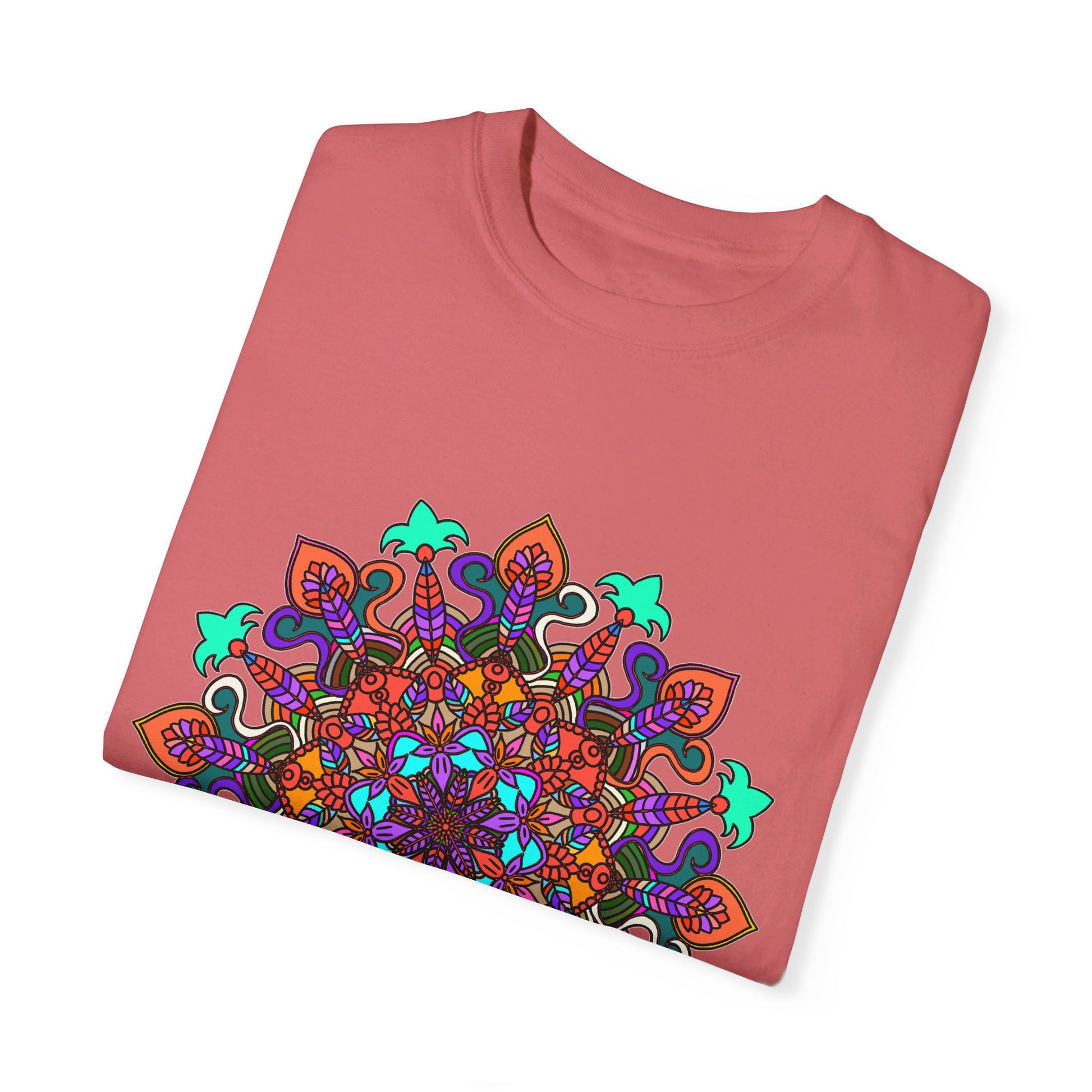 Unisex Mandala T-Shirt made of 100% Ring-Spun Cotton with Hand-Drawn Mandala Art and Garment-Dyed for Extra Comfort