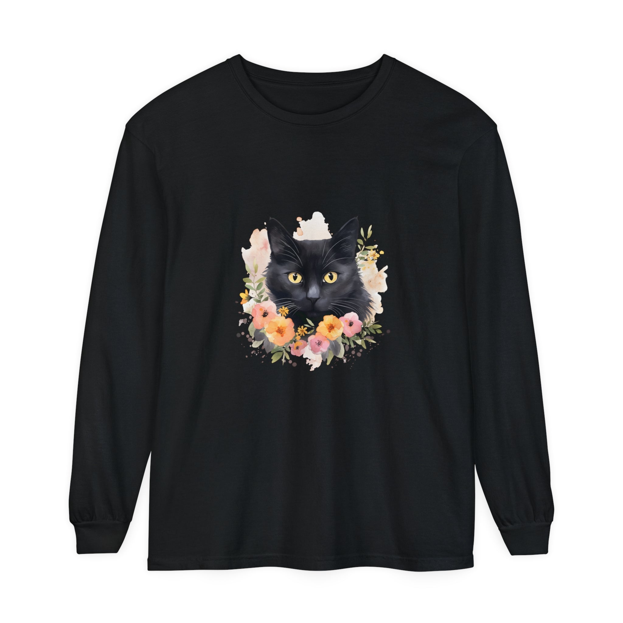 Black Cat Floral Portrait Unisex T-Shirt featuring a beautiful feline design