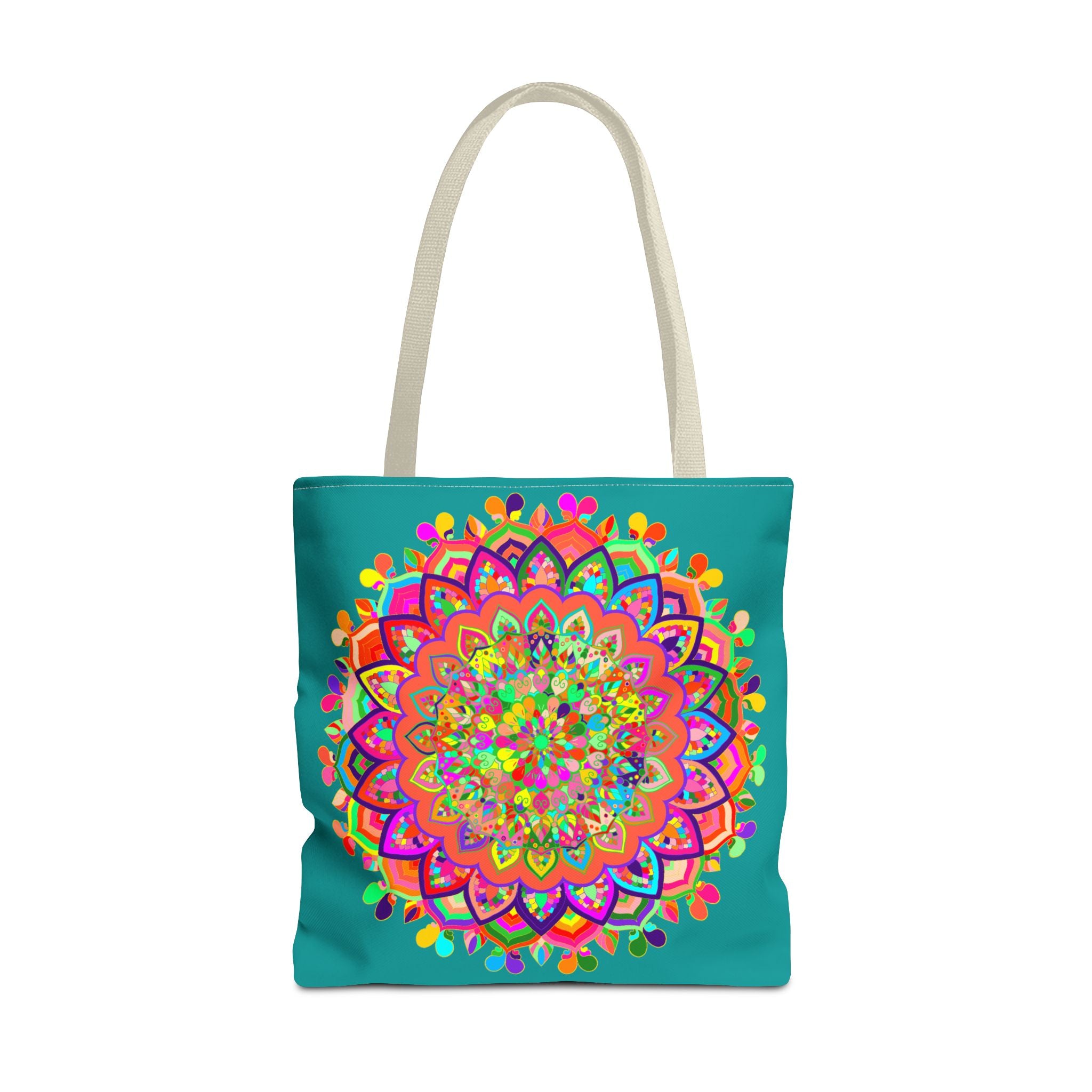 Vibrant and intricate mandala art design tote bag in stunning acquamarine color