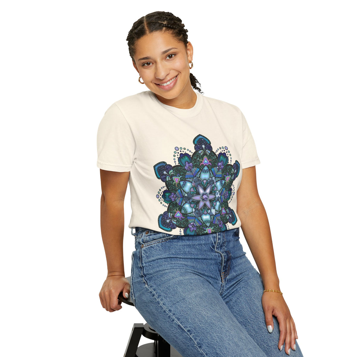 Mandala T-Shirt – Blue Purple Boho Geometric Floral Design