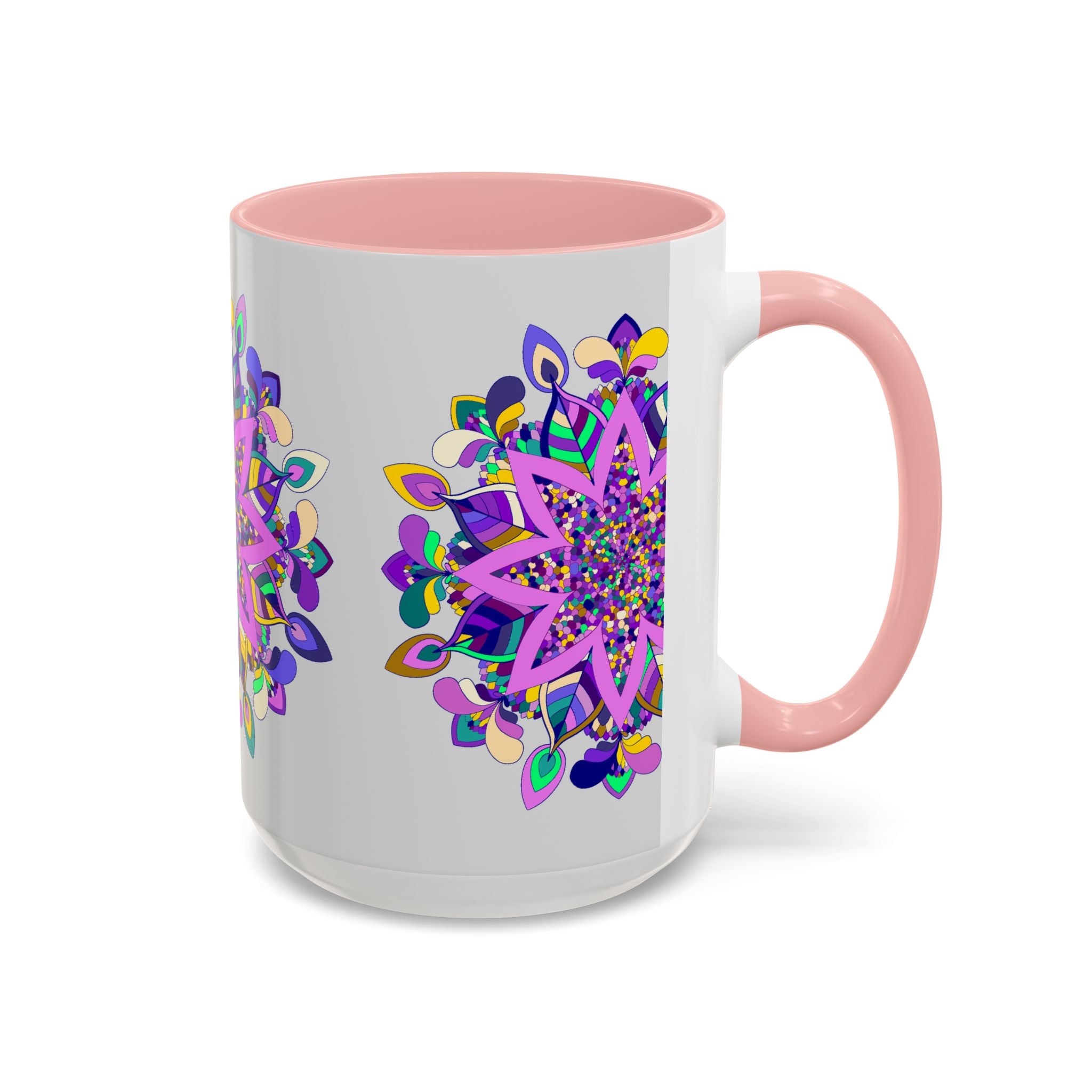  Mug with Hand-Drawn Mandala Artwork on Light Grey Background 