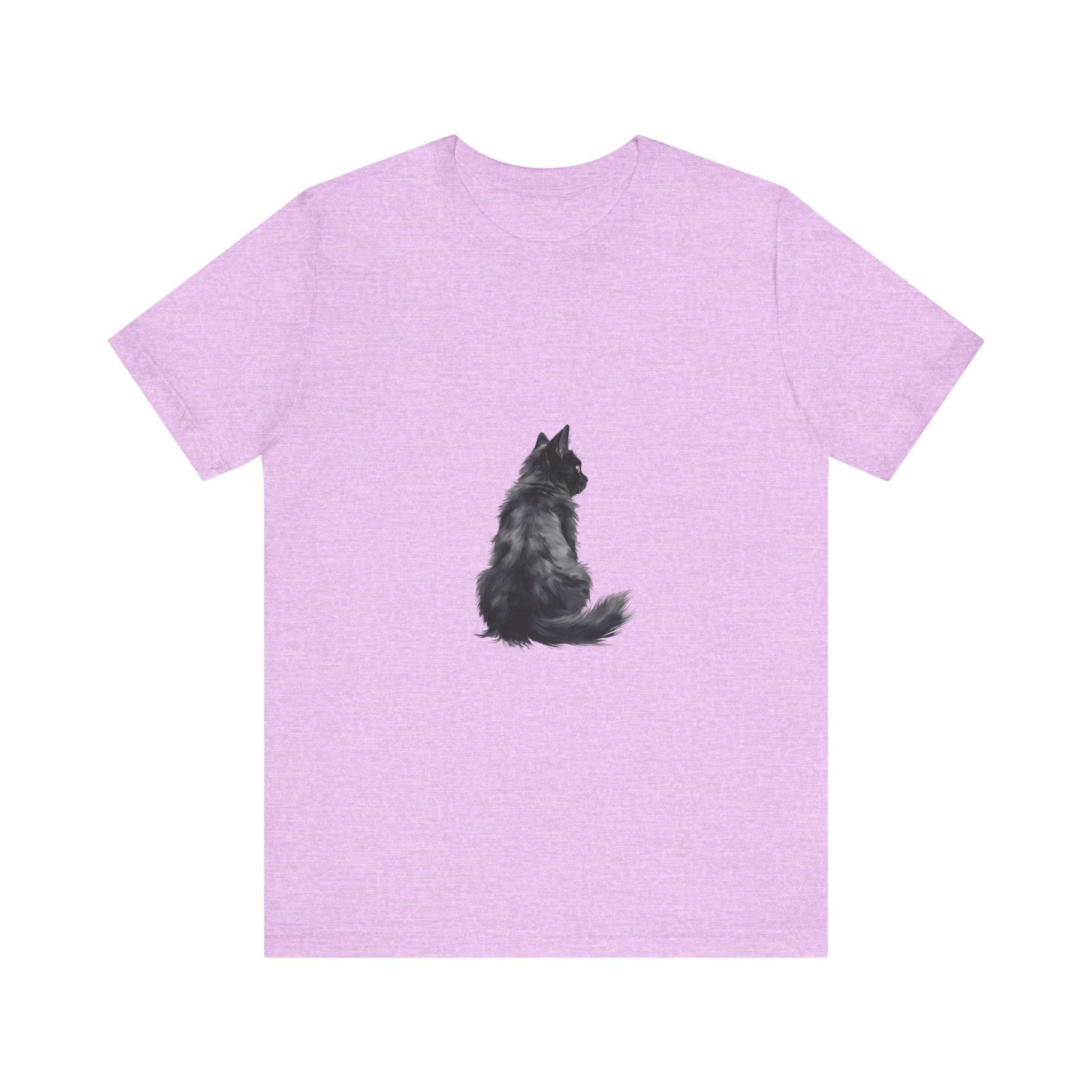 Soft and comfortable black tee featuring a silhouette of a cozy cat