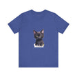 Black t-shirt with a mystical kitten design featuring a black cat surrounded by stars and moons