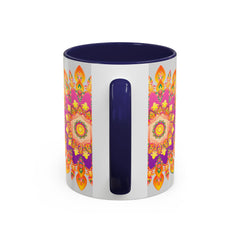 Beautiful mandala art mug with a colorful floral design perfect for morning coffee or tea