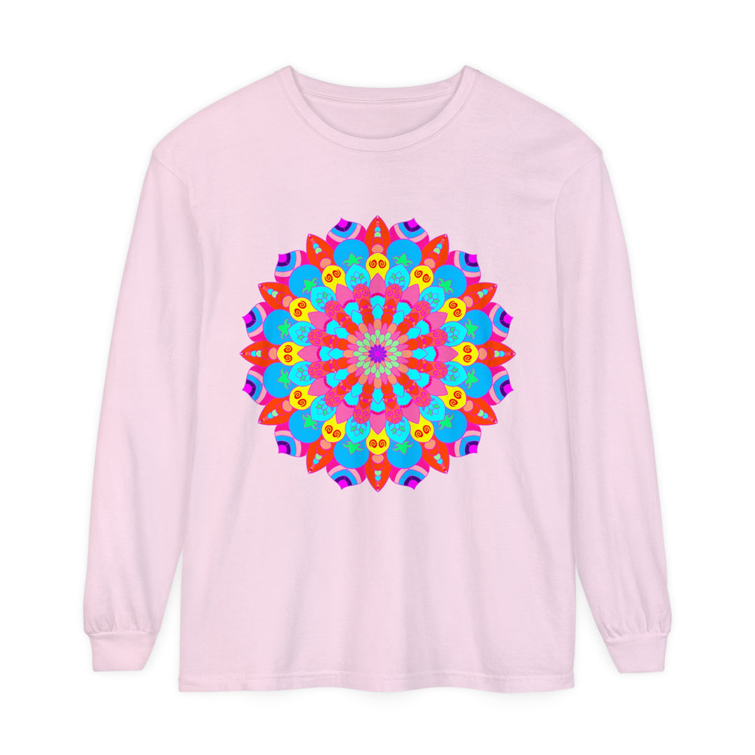 Colorful Mandala Unisex Long Sleeve T-Shirt featuring intricate, vibrant mandala design