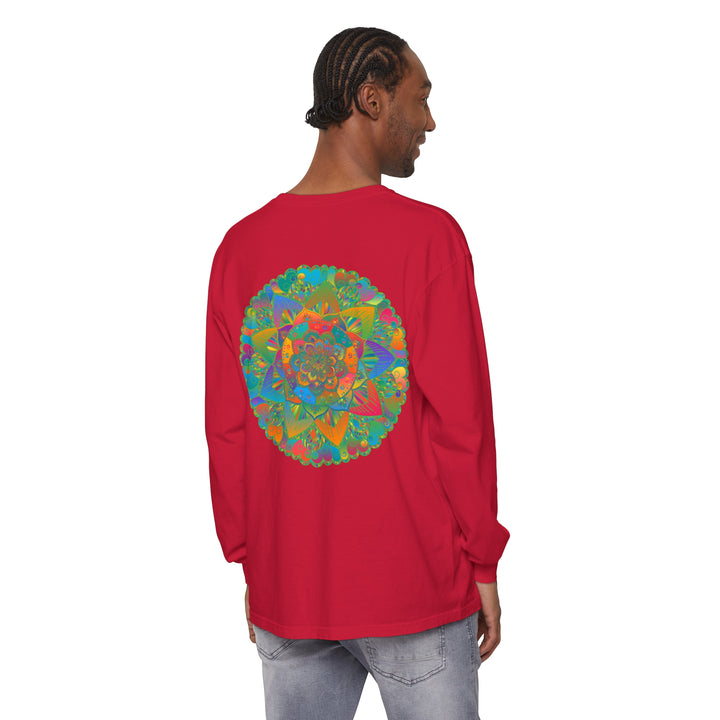 Stunning and colorful mandala design on a unisex long sleeve t-shirt