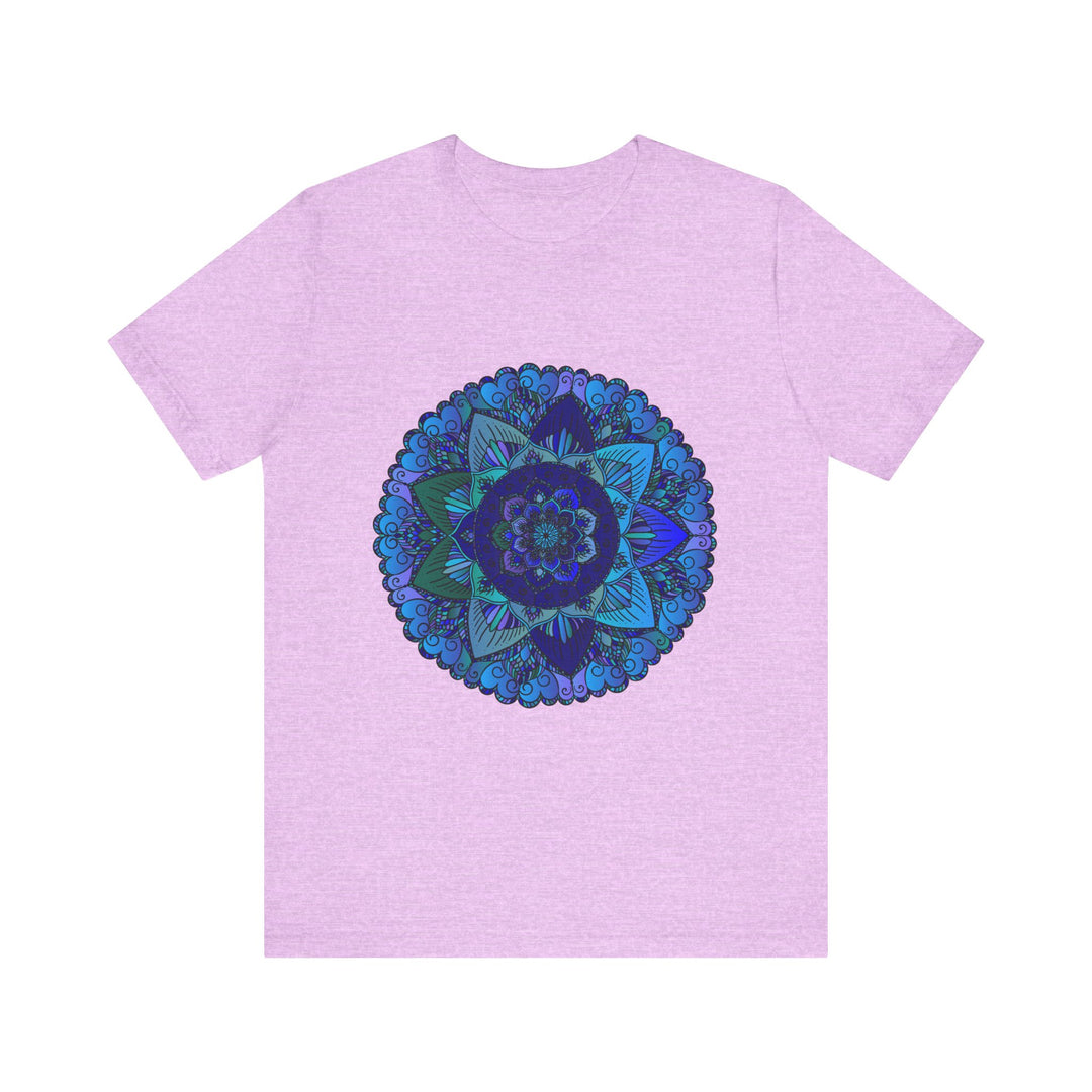 Dark blue and green mandala design t-shirt with spiritual art and intricate patterns