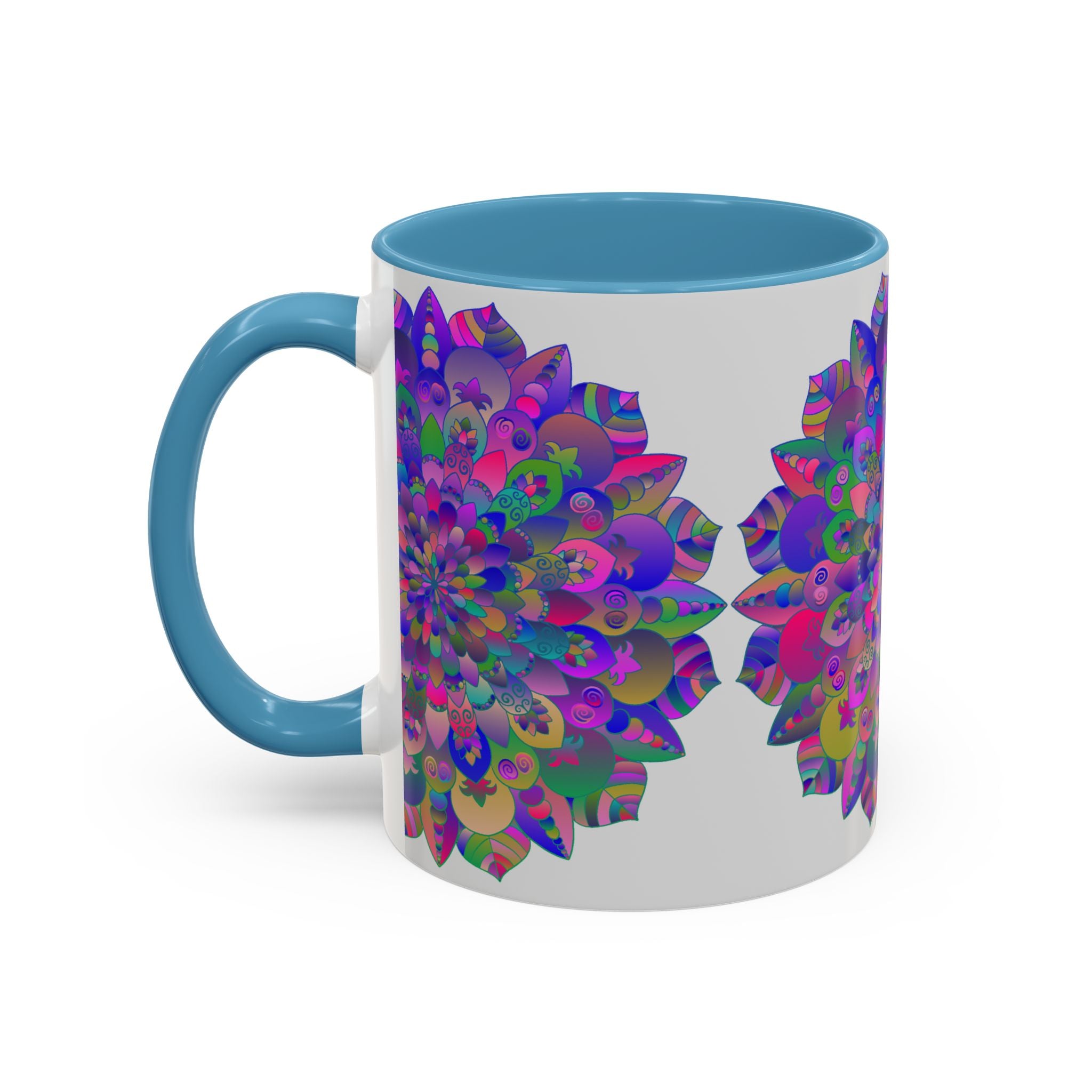 Colorful and intricate Psychedelic Mandala Mug featuring spiritual art designs