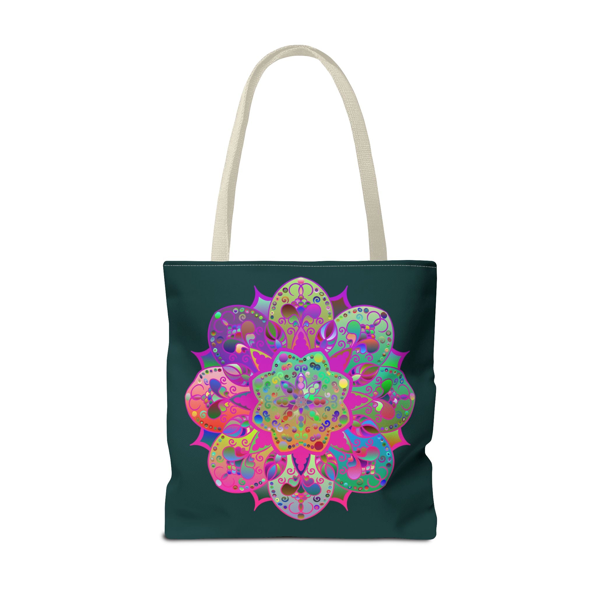 Dark green tote bag showcasing a beautiful and intricate mandala print