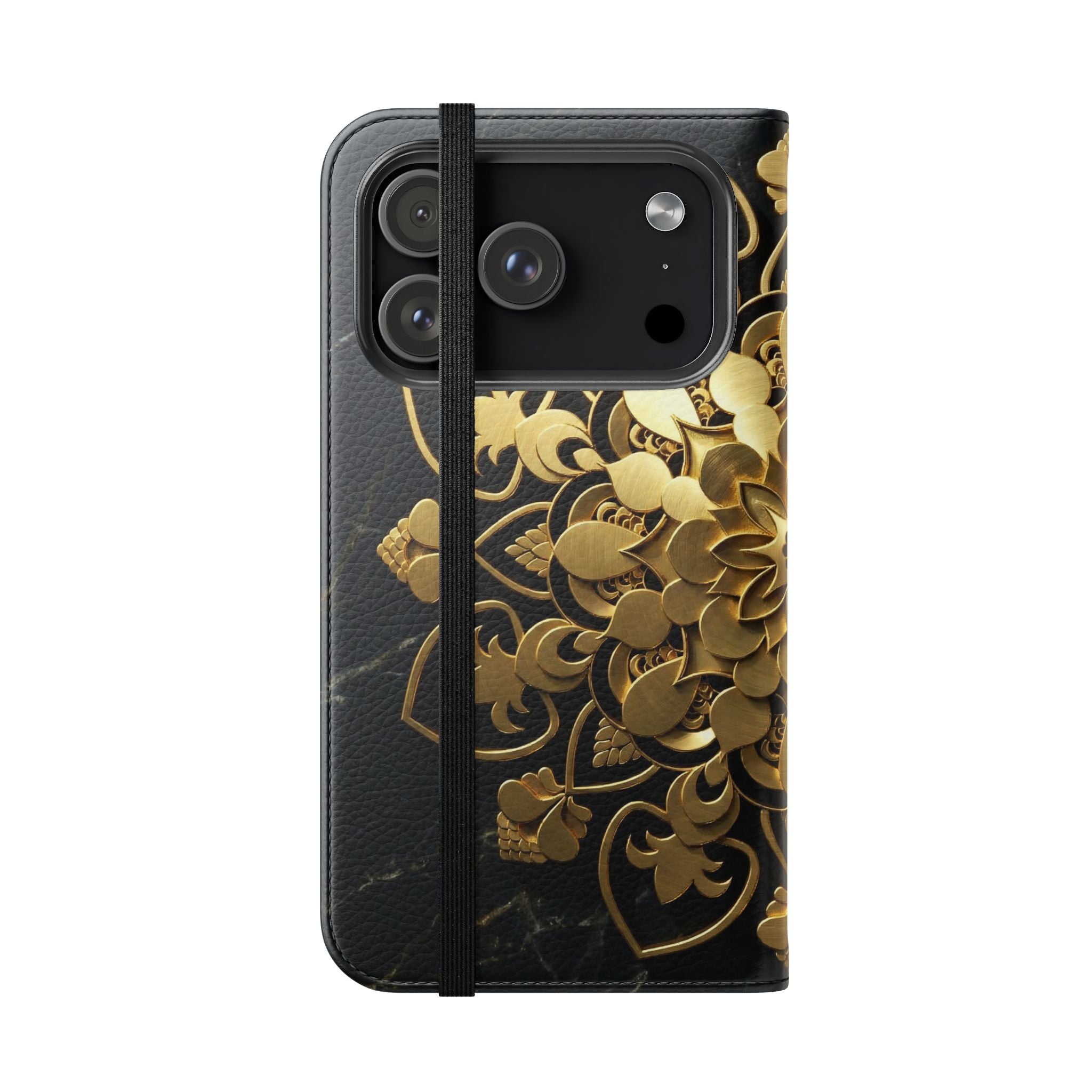Gold Mandala Flip Phone Case – Luxury Floral Wallet Cover