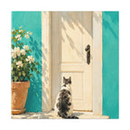 Sunlit Doorway Cat Canvas Wall Art