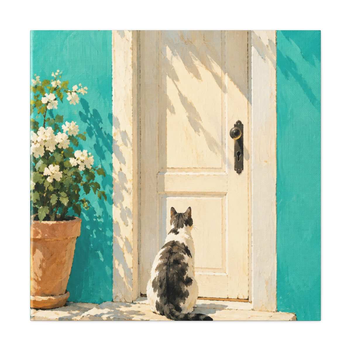 Sunlit Doorway Cat Canvas Wall Art