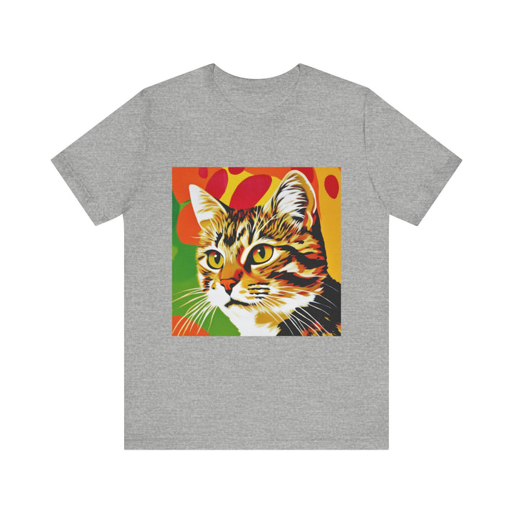 Colorful tabby cat pop art short sleeve tee with vibrant design