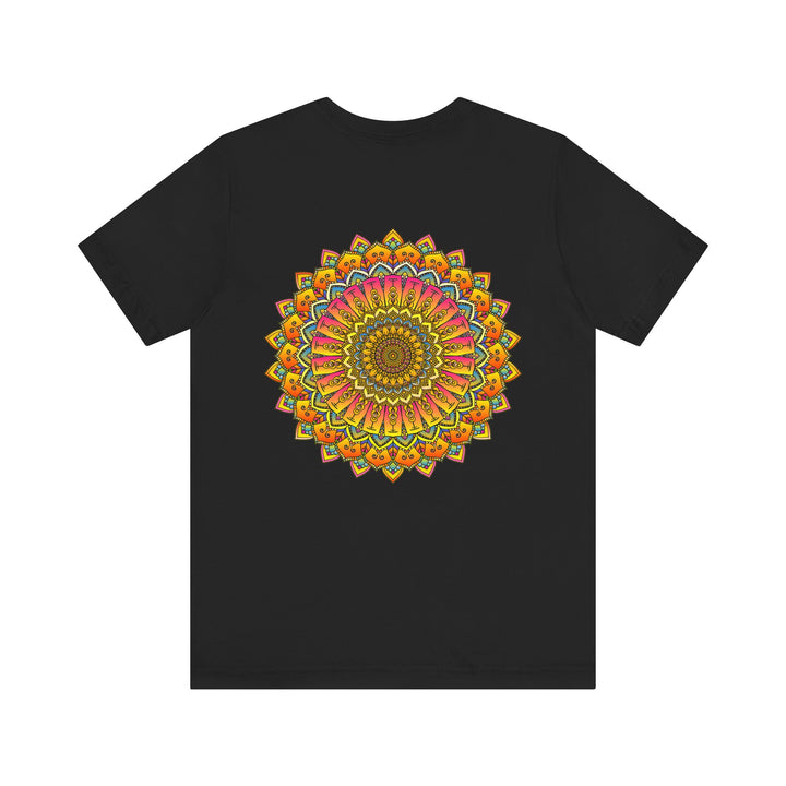 A vibrant mandala tee featuring intricate patterns and symbols representing spiritual peace and harmony, perfect for adding a touch of serenity to your wardrobe