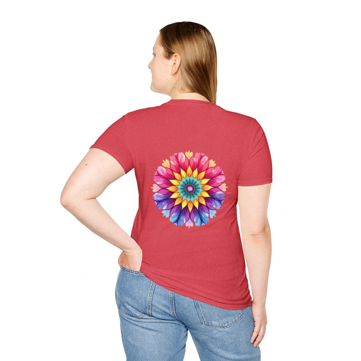 A comfortable and stylish t-shirt featuring a beautiful floral mandala design with an inspirational quote