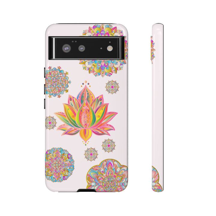 Light pink phone case with intricate mandala lotus flower design