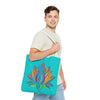 Beautiful azure blue Mandala Lotus Tote Bag with intricate floral design