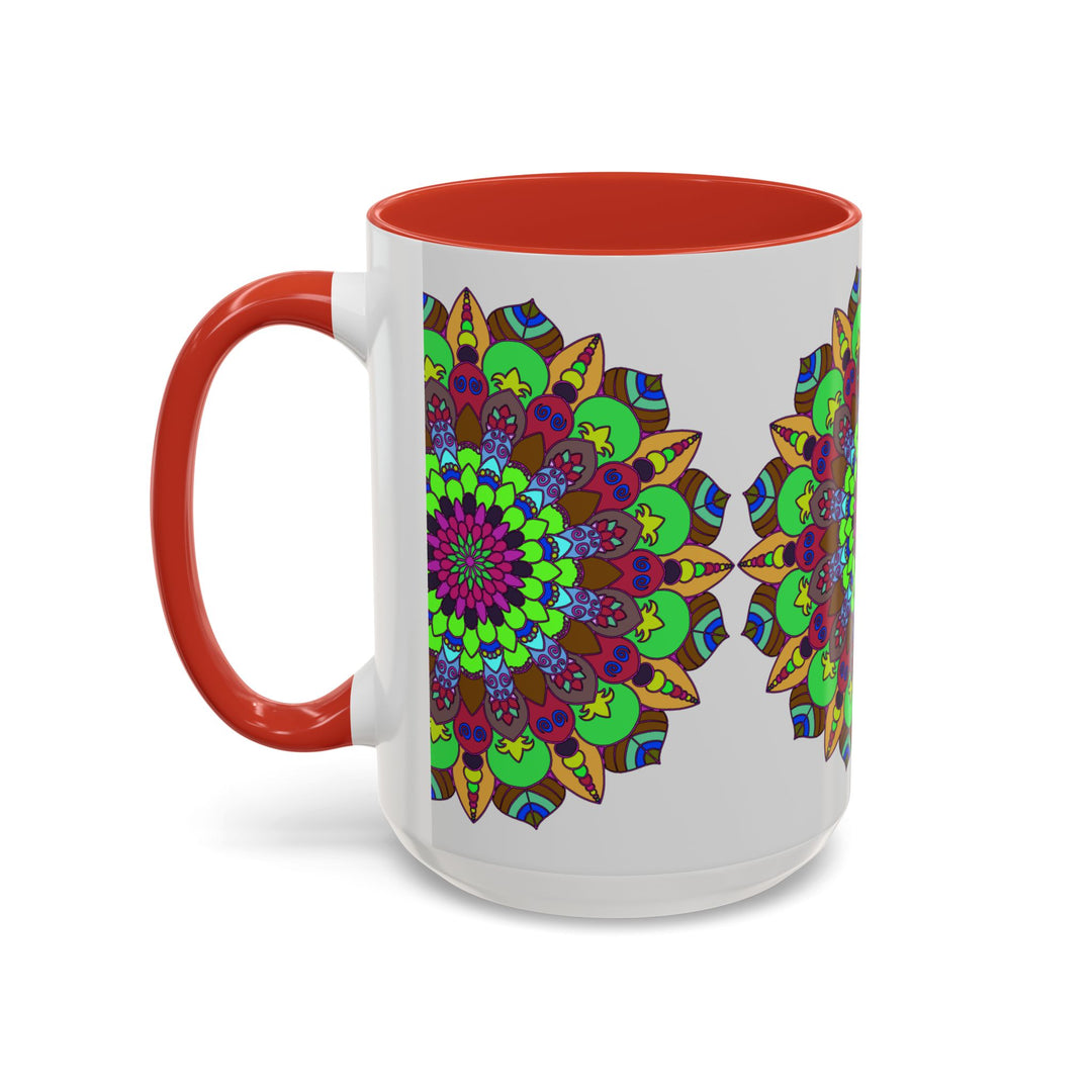 A beautiful ceramic mug with a vibrant floral mandala art design