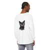 Long sleeve black cat watercolor t-shirt with vibrant and detailed design