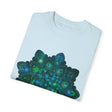 Intricate blue and green mandala design featured on a unisex t-shirt