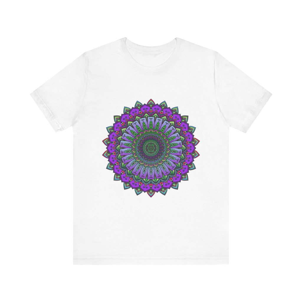 Beautiful purple and green mandala tee with intricate and eye-catching design