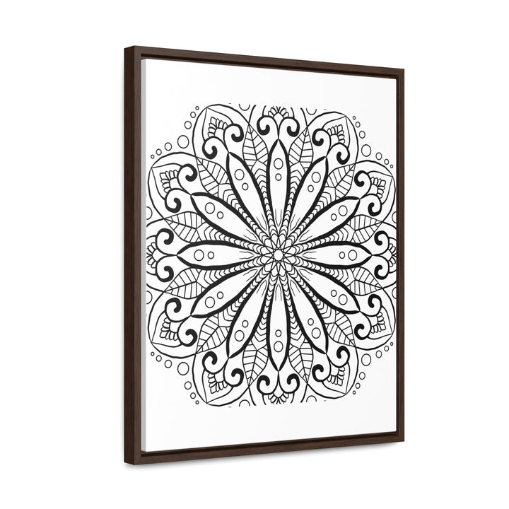 Handmade black and white mandala art displayed on gallery canvas wrap