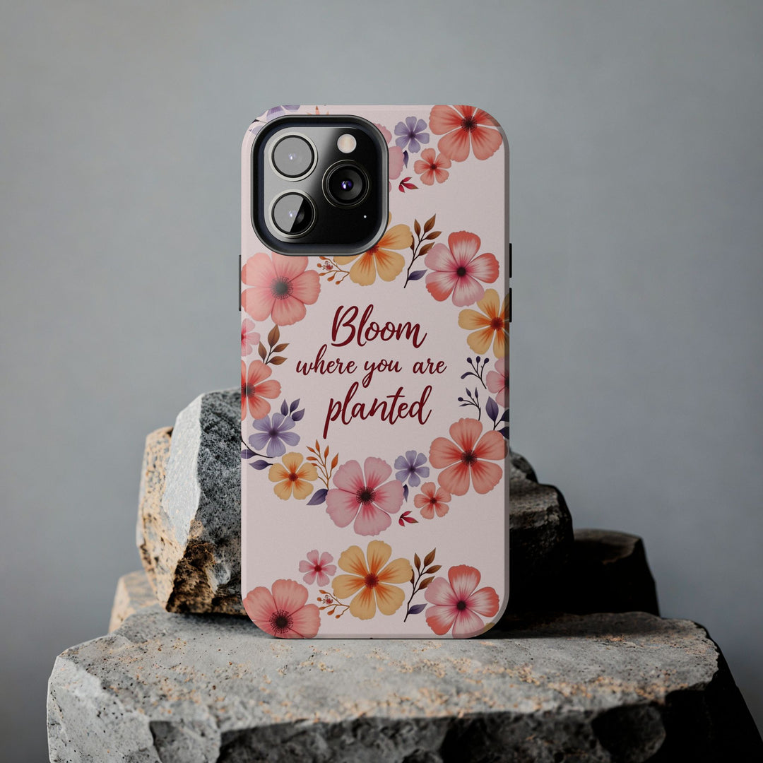 Beautiful light pink phone case with a delicate flower garland design