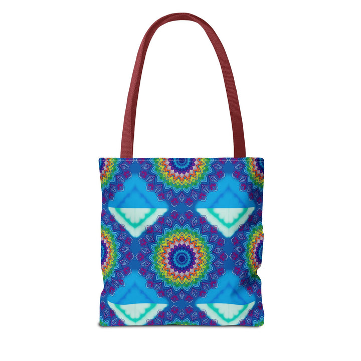 Large, vibrant, and intricately designed colorful mandala tote bag for everyday use