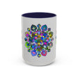 Unique and artistic floral mandala design on grey ceramic mug