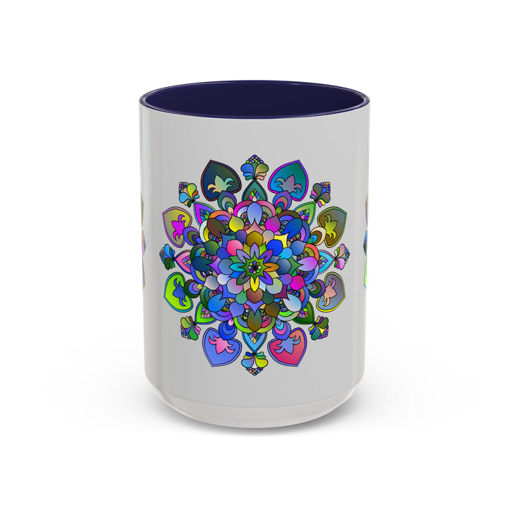 Unique and artistic floral mandala design on grey ceramic mug