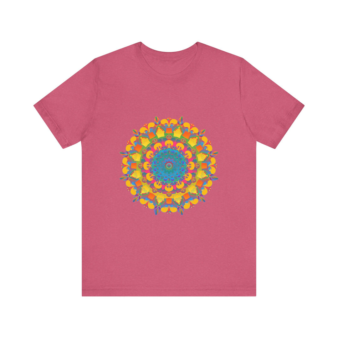 Vibrant Mandala Tee featuring a colorful, intricate geometric design in shades of blue, green, and pink, perfect for adding a pop of color to your wardrobe