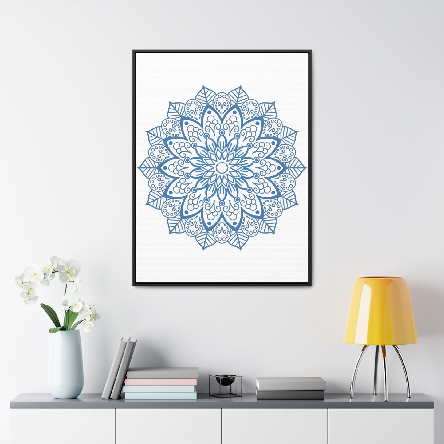 Handmade steel blue Mandala Design Wall Art on gallery canvas wraps