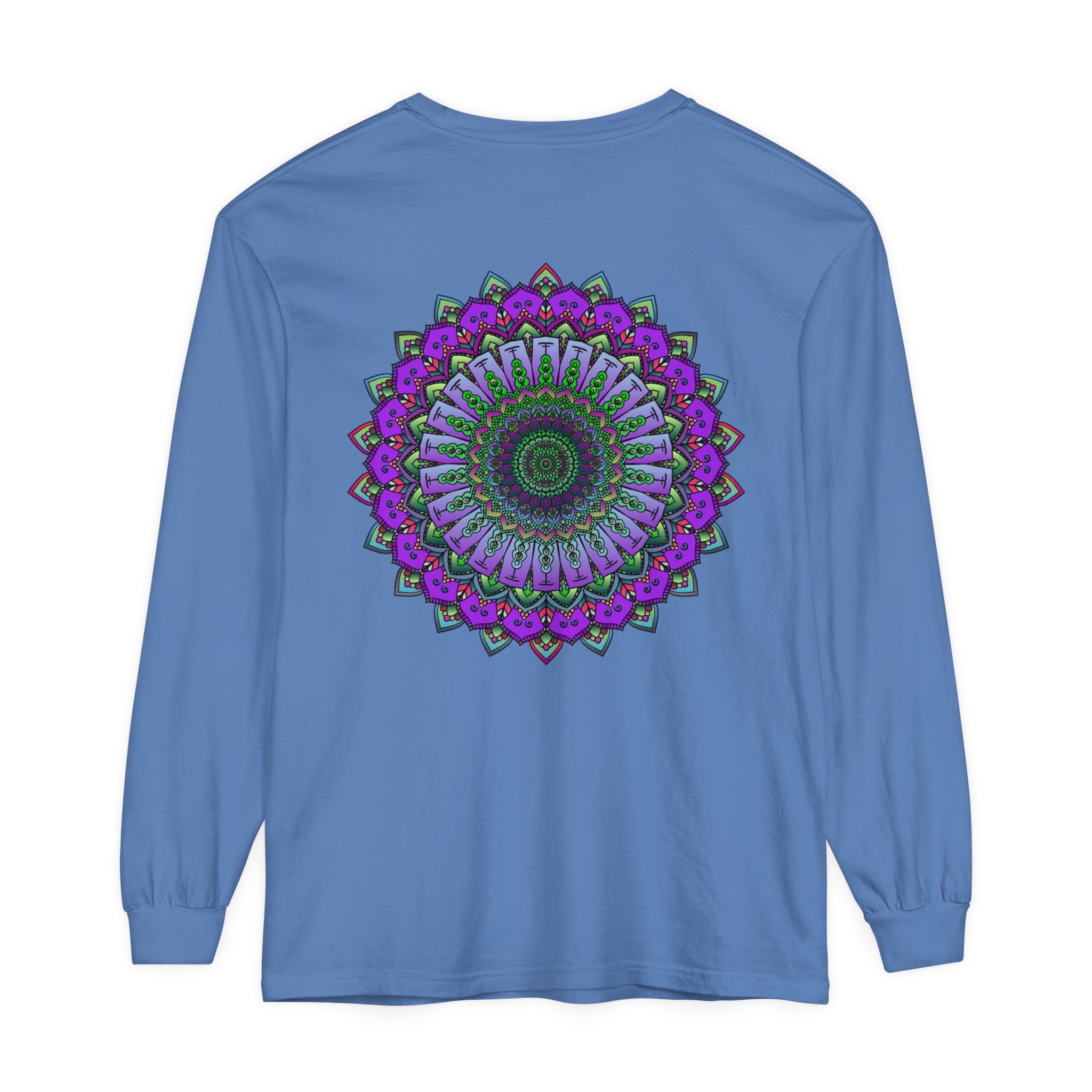 Intricate mandala design long sleeve t-shirt, perfect for both men and women