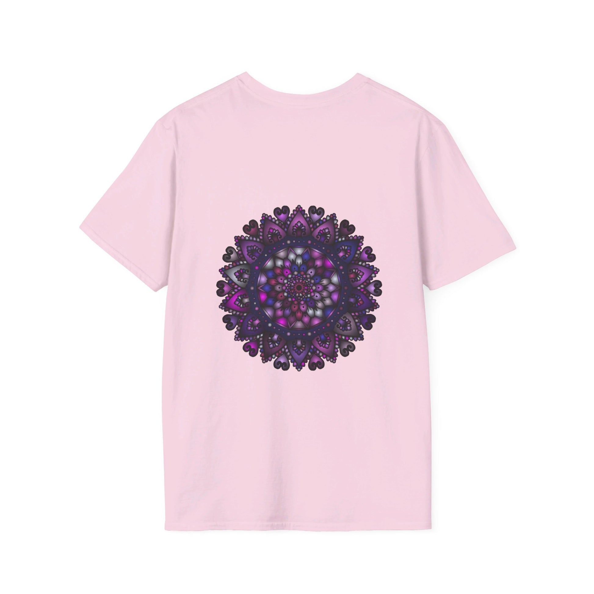 Softstyle unisex purple t-shirt with hand-drawn mandala art design