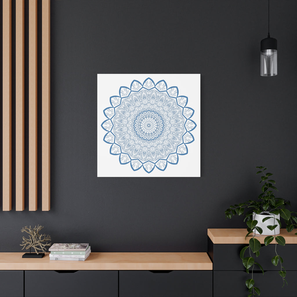 Handmade Mandala Art featuring steel blue design on high-quality matte canvas