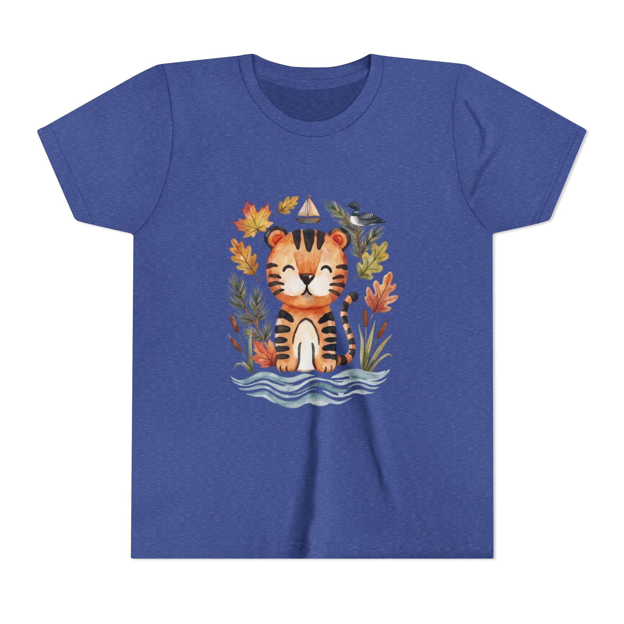 Kids Tiger Lake Ontario Tee — Watercolor Autumn Sailboat & Leaves Youth Short Sleeve Tee