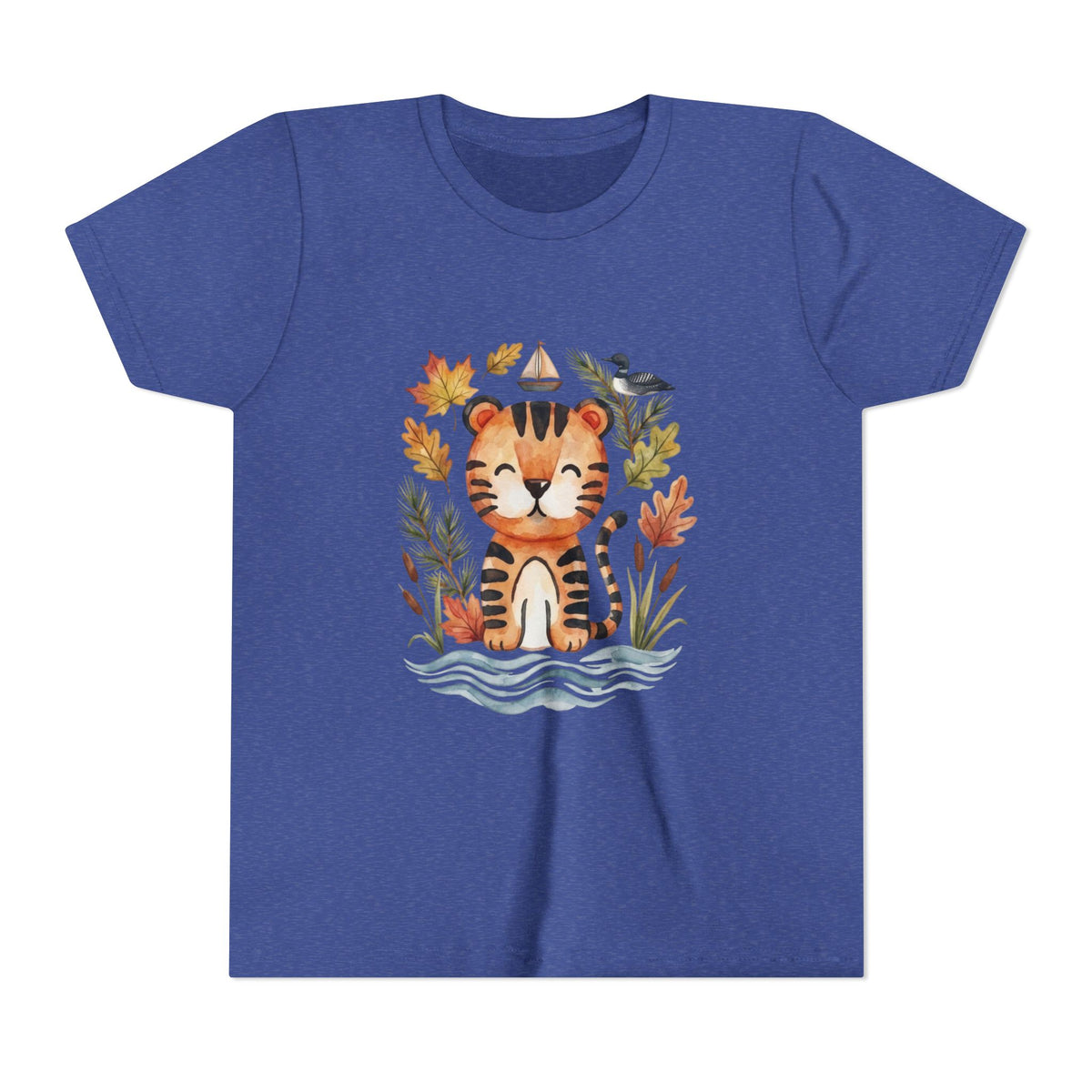 Kids Tiger Lake Ontario Tee — Watercolor Autumn Sailboat & Leaves Youth Short Sleeve Tee