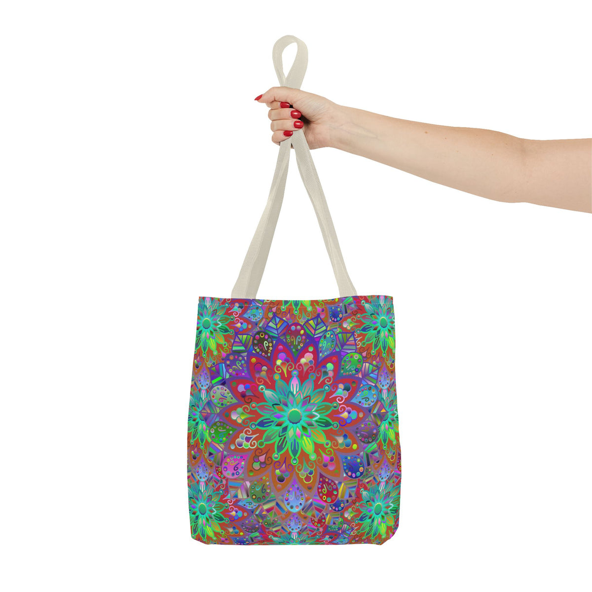 Psychedelic Mandala Tote Bag — Colorful Boho All-Over Print Tote